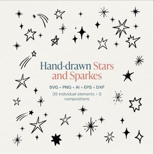 39 éléments SVG étoiles et scintillantes + 8 compositions | Bundle de cliparts étoiles minimalistes pour Cricut, Silhouette, travaux manuels