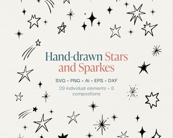 Minimalist Star Clipart Bundle: Hand-Drawn SVG Elements (Digital Download)