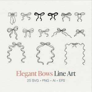 Clipart de laço elegante | Ilustrações de laço desenhadas à mão | Perfeito para scrapbooking, convites e projetos de artesanato