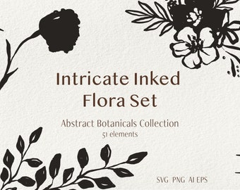 Abstract Floral Clipart Set: Botanical Line Art, Logo Design (Digital Download)