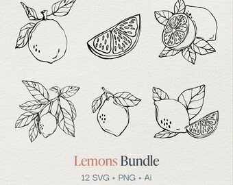 Pacchetto di limoni in formato SVG, PNG e AI - Design di agrumi freschi per loghi, inviti e progetti fai da te