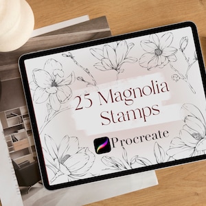 Francobolli Magnolia Procteate, francobolli floreali, set di timbri Procreate