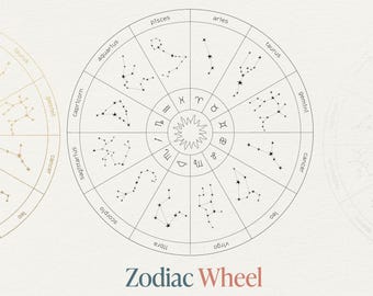 Rueda del Zodíaco SVG: Carta de constelaciones astrológicas (descarga digital)