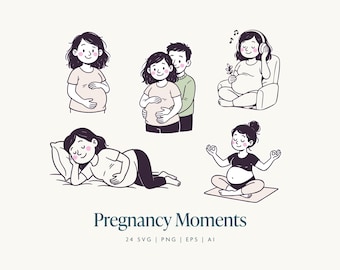 Pregnancy Clipart Set, Maternity Illustrations (SVG, PNG)
