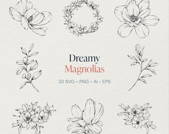 Dreamy Magnolia SVG PNG AI Bundle - Elegant Floral Designs for Weddings, Logos, and More