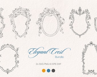 Sierlijke Floral Crest SVG-clipart: Wedding Crest PNG (digitale download)