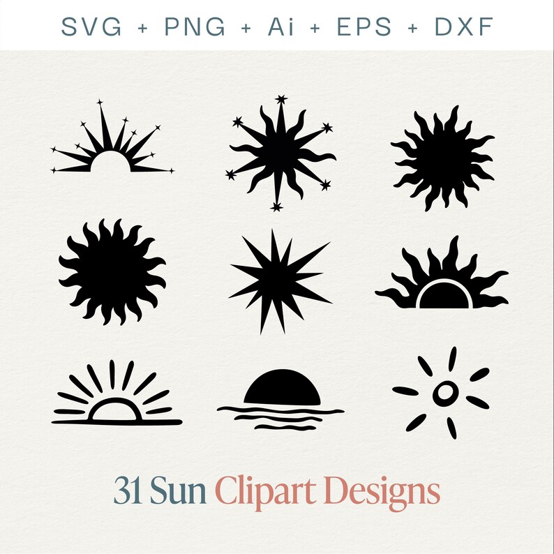 Sun Clipart SVG Png DXF Ai EPS Bundle | Boho Sun Logo Templates ...