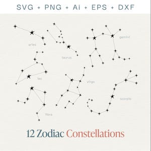Sternzeichen SVG Bundle | 12 Sternzeichen Konstellationen Clipart | Astrologie, Horoskop, Celestial svg | Png-, Ai-, Eps-, Dxf-Dateien