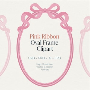 Pink Ribbon ovale frame clipart - elegante strikrand in PNG-, SVG-, AI- en EPS-indelingen
