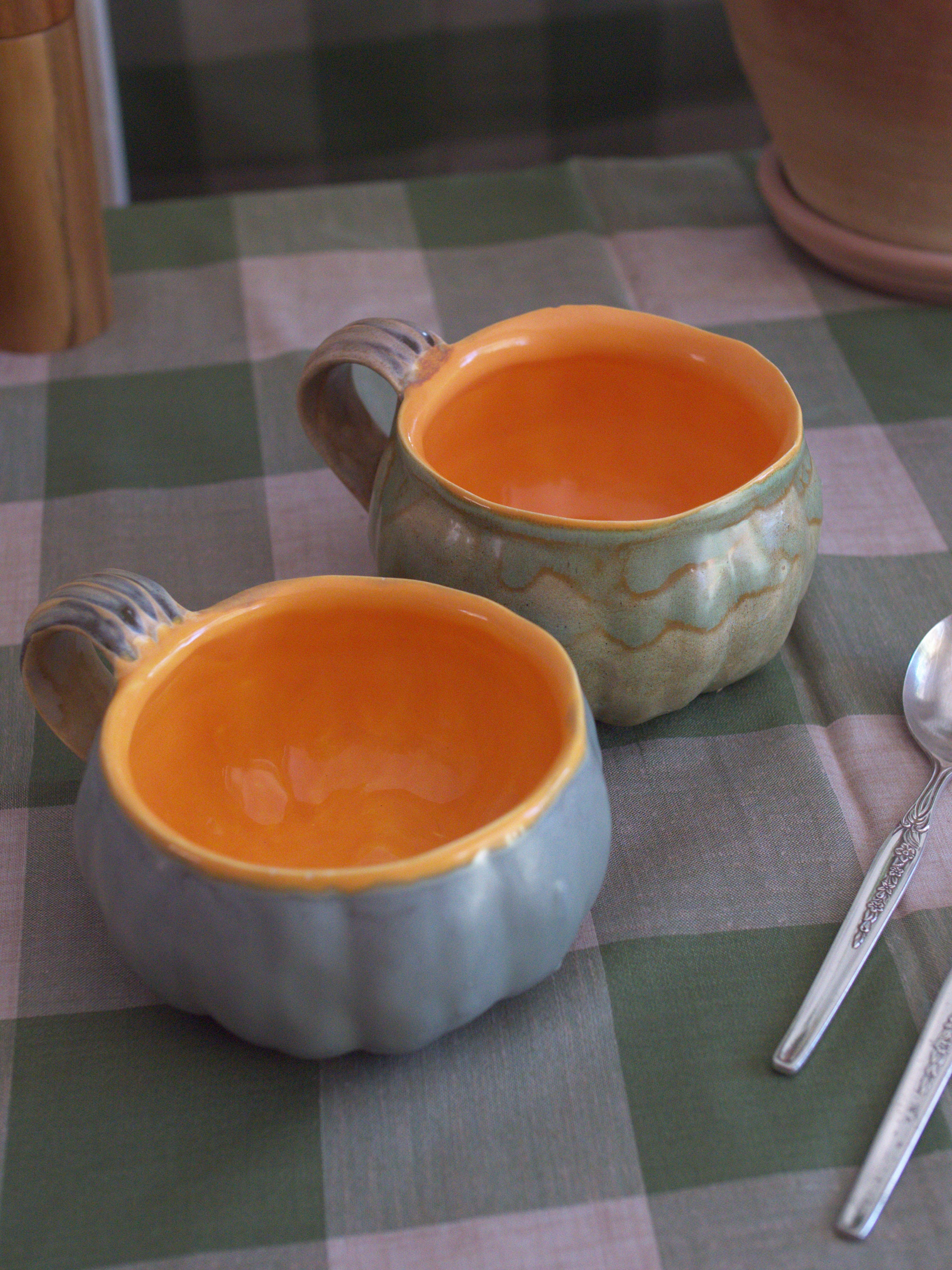 Vintage Pumpkin Soup Bowls Kitsch Green Exterior Orange Etsy Australia