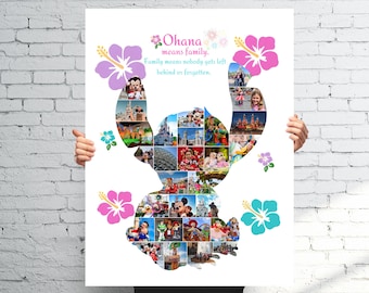 Personalized Stitch Ohana Photo Collage – Custom Family Photo Design, Digital Download Printable, Stitch Wall Art