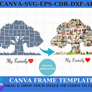 Family Tree 58 Photo Collage | 24x36&quot; Family Custom Family Tree Photo Collage | Anniversary Gift | Birthday Gift | Family Photo Collage.