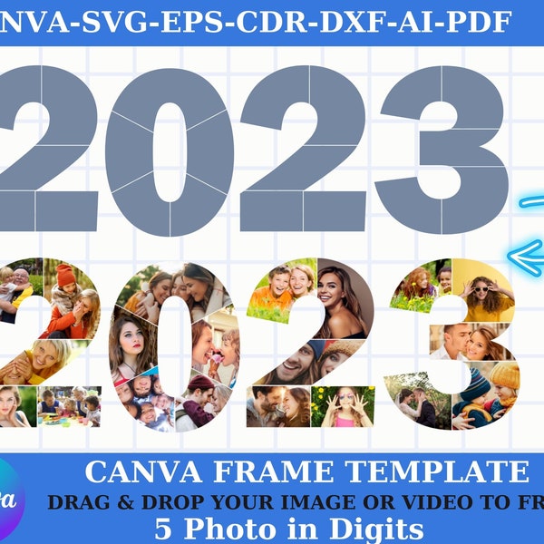 2023 anniversary gift idea, 2023 new year photo collage template, number two thousand and twenty three photo frame, number 2023