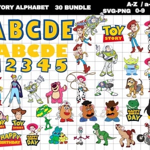 Pacote de clipart SVG e alfabeto de Toy Story, Buzz Lightyear, Woody, Jessie PNG, arquivos de corte de Toy Story para Cricut Silhouette, download instantâneo de PNG