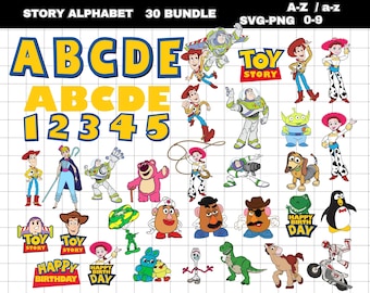 Toy Story SVG Clipart Bundle & Alphabet, Buzz Lightyear Woody Jessie PNG, Toy Story Cut Files for Cricut Silhouette, Instant Download PNG
