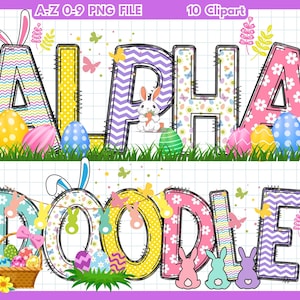 Letras de Doodle de Páscoa, Doodle Alfa de Páscoa, Alfabeto de Páscoa PNG, Clipart de Dia de Páscoa, Conjunto de Letras de Doodle de Alfabeto de Clip Art PNG