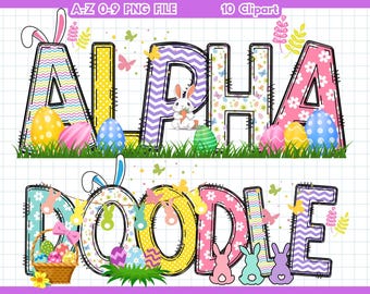 Easter Doodle Letters, Easter Alpha Doodle, Easter Alphabet PNG, Easter Day Clipart, Clip Art Alphabet Doodle Letters Set PNG