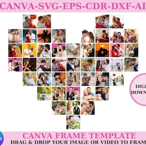 Heart Photo Collage Canva Template - Canva Frame Template Cdr - Ai - Svg - Canva Design Photo Fill Editable Download Digital File
