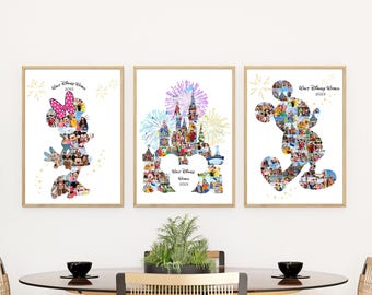 Collage personalizado de Mickey y Minnie Disney Castle: Trío de recuerdos mágicos personalizados con tus fotos (diseño PDF imprimible)