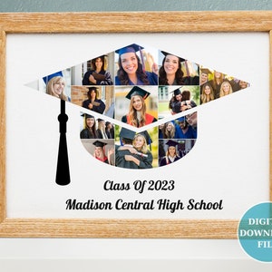 PRINTABLE Graduation Photo Collage, Graduation Gift, Graduation Cap Collage, Gift For Seniors, Class of 2023, Grad Collage, Senior Gift