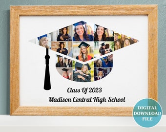 DRUCKBARE Graduierung Fotocollage, Abschlussgeschenk, Abschlusskappe Collage, Geschenk für Senioren, Klasse von 2024, Grad Collage, Seniorengeschenk