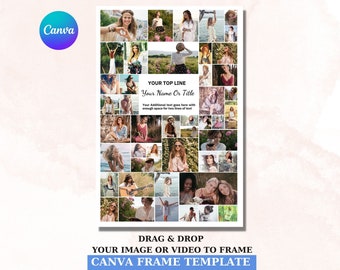 24x36 Benutzerdefinierte Foto-Collage-Vorlage - 36 Foto-Slots | Poster Collage Design für Storyboard, Gedenkstätte, Beerdigung | Bearbeitbare Canva Vorlage