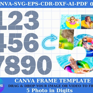 All Digits Canva Photo Collage, Frame Template, Birthday, Aniversary Svg 0 1 2 3 4 5 6 7 8 9 Collage Template Design Photo Fill Editable