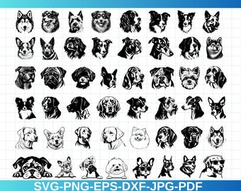 Dog Heads SVG,PNG Bundle | Complete Dog Breeds Svg, PNG | Dog Heads for Cricut Svg|Dog Silhouette Svg,Dog Heads Clipart| Instant Download
