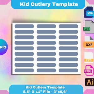 Kid Cutlery Template, Kid Cutlery template for sublimation SVG, Canva, DXF, Png, Psd, 8.5&quot;x11&quot; sheet, Printable