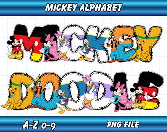 Mickey and Friends Doodle Alphabet PNG Bundle Cartoon Letters for Sublimation Cricut Crafts
