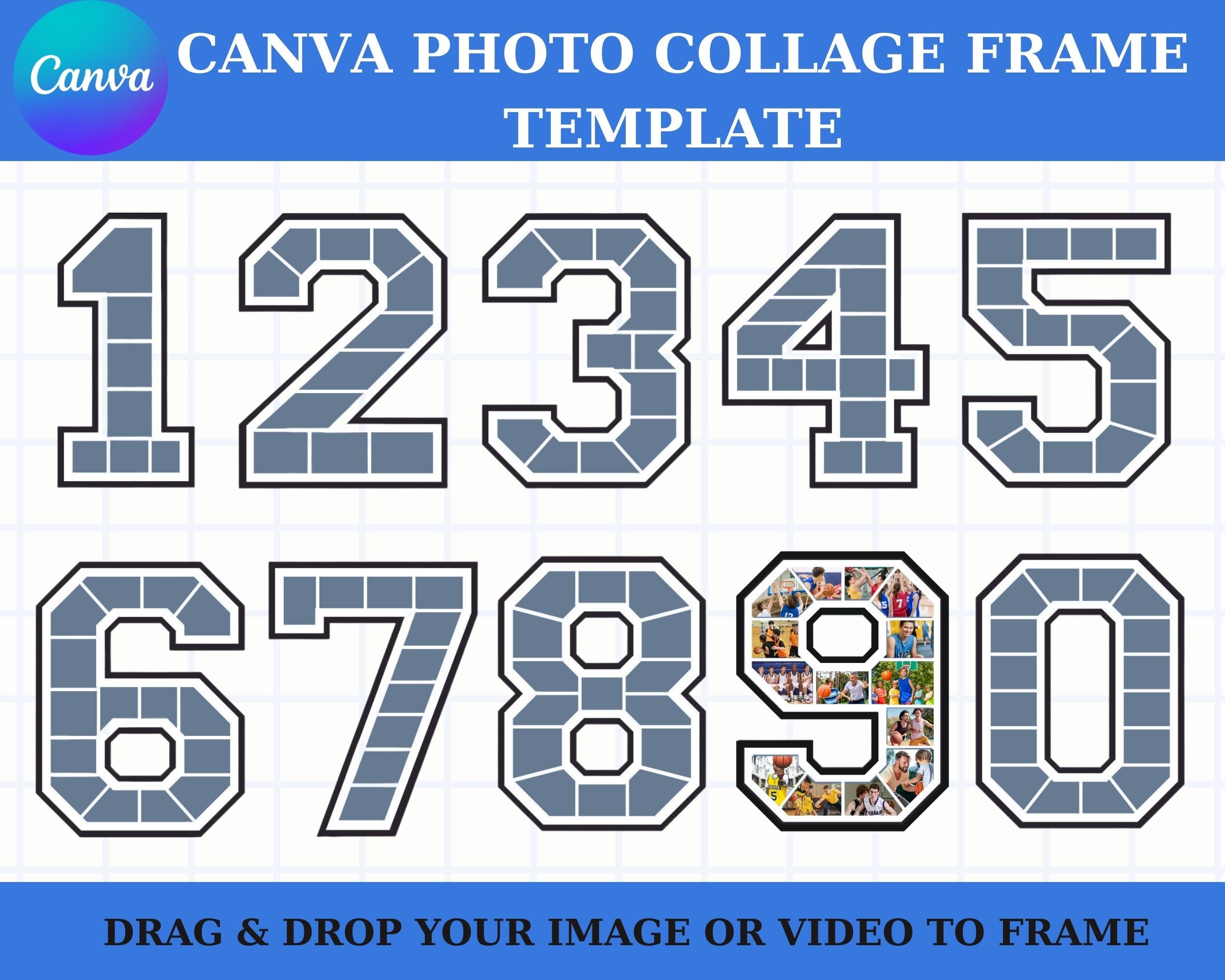 All Digits Canva Photo Collage, Frame Template, Birthday, Aniversary 0 ...
