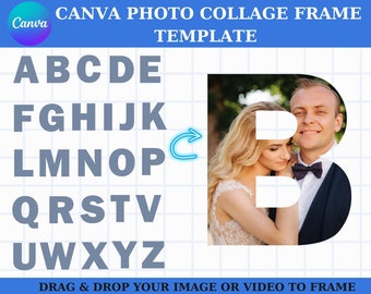 Alfabet fotocollage Canva Frame sjabloon, A-Z verjaardag, jubileum, fotocollage Svg volledig bewerkbaar digitaal bestand