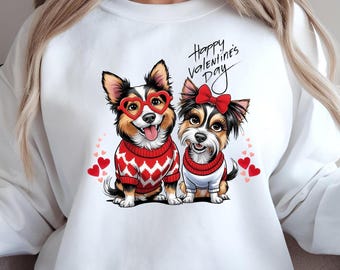 Valentine's Day Dogs Coquette PNG - Yorkshire Terrier and Corgi Coquette Valentine's PNG - Dog Couple Sublimation Shirt Design - Cute Dogs