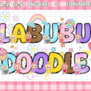 Labubu Doodle Alphabet & Clipart Bundle, Cute Labubu Letters A-Z PNG, Baby Cartoon Numbers, Kawaii Clipart for Cricut Silhouette