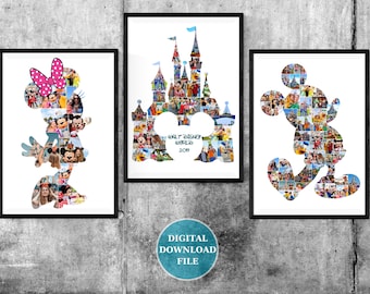 Mickey Minnie Disney Castle Magical Memories Trio: Customizable Collage Set Featuring Iconic Characters and Castles