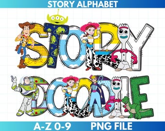Toy Story Doodle Letters Alphabet Font Bundle | Story Clipart PNG | Story Doodle Alphabet | Sublimation Birthday Party Design, Toy Story Png