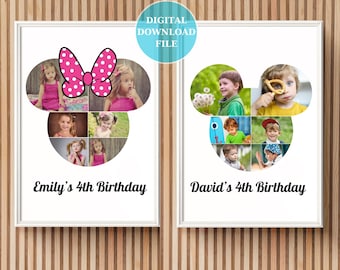 Mickey and Minnie Themed Birthday Collage - Personalized Photo Collage Digital Download File