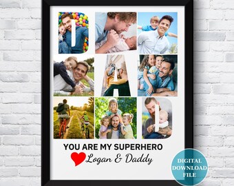 Editable Dad Photo Collage – Custom Father's Day Gift – Printable Photo Template – Canva Dad Picture Frame – Father's Day Gift