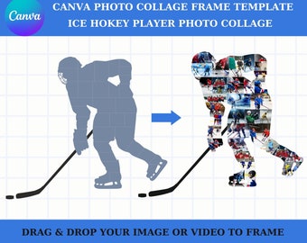 Ice Hockey Photo Collage Canva - Photo Collage Template - Hockey Design Photo Fill Editable Skater Hockey Player Collage Photo