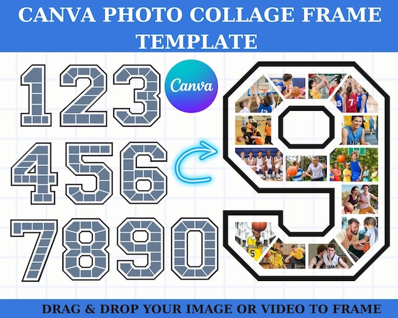 All Digits Canva Photo Collage, Frame Template, Birthday, Aniversary 0 1 2 3 4 5 6 7 8 9 Collage Template Design Photo Fill Editable
