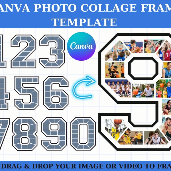 All Digits Canva Photo Collage, Frame Template, Birthday, Aniversary 0 1 2 3 4 5 6 7 8 9 Collage Template Design Photo Fill Editable