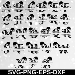 Alfabeto con monogramas navideños / Letras de siluetas navideñas / SVG, PNG, Eps, Dxf / 26 archivos de corte individuales para Cricut y Silhouette