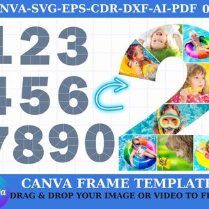 All Digits Canva Photo Collage, Frame Template, Birthday, Aniversary Svg 0 1 2 3 4 5 6 7 8 9 Collage Template Design Photo Fill Editable