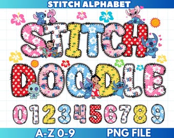 Stitch Doodle Alphabet PNG Bundle, Lilo and Stitch Letters, Cartoon Alphabet Clipart, Sublimation Cricut Design, Birthday Party Alphabet