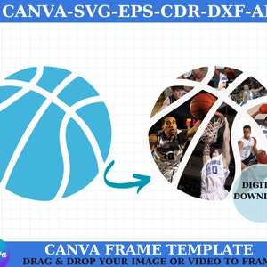 Digitale Basketball-Fotocollage - Canva SVG-Vorlage für einfache Bearbeitung und sofortigen Download - Kreatives Design für die Anordnung von Fotos