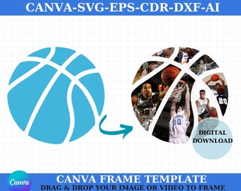 Digitale basketbalfotocollage - Canva SVG-sjabloon voor eenvoudig bewerken en direct downloaden - Creatief ontwerp van fotoarrangementen