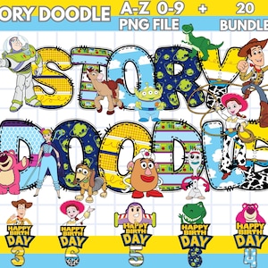 Toy Story Doodle Alphabet PNG | Toy Clipart Letters Bundle | Birthday Party Sublimation Design | Cartoon PNG for Kids