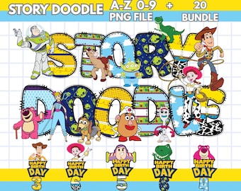Toy Story Doodle Alphabet PNG | Toy Clipart Letters Bundle | Birthday Party Sublimation Design | Cartoon PNG for Kids