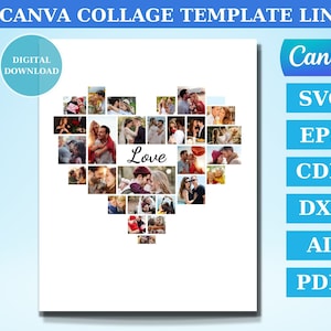 Love Heart Photo Collag | Love Collage | Digital Photo Collages | Collage Canva Template | Photo Collage | Photoshop Templates