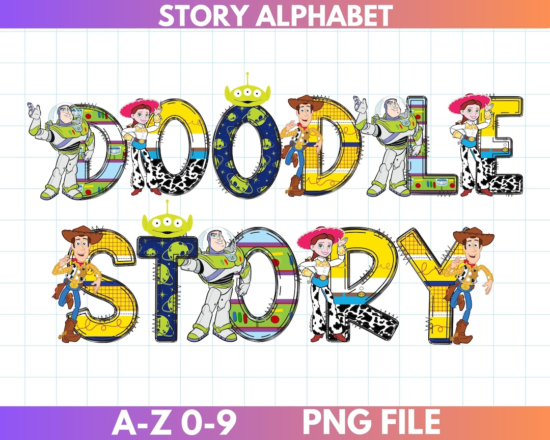 Toy Story Doodle Letters Alphabet Font Bundle SVG, PNG Clipart ...